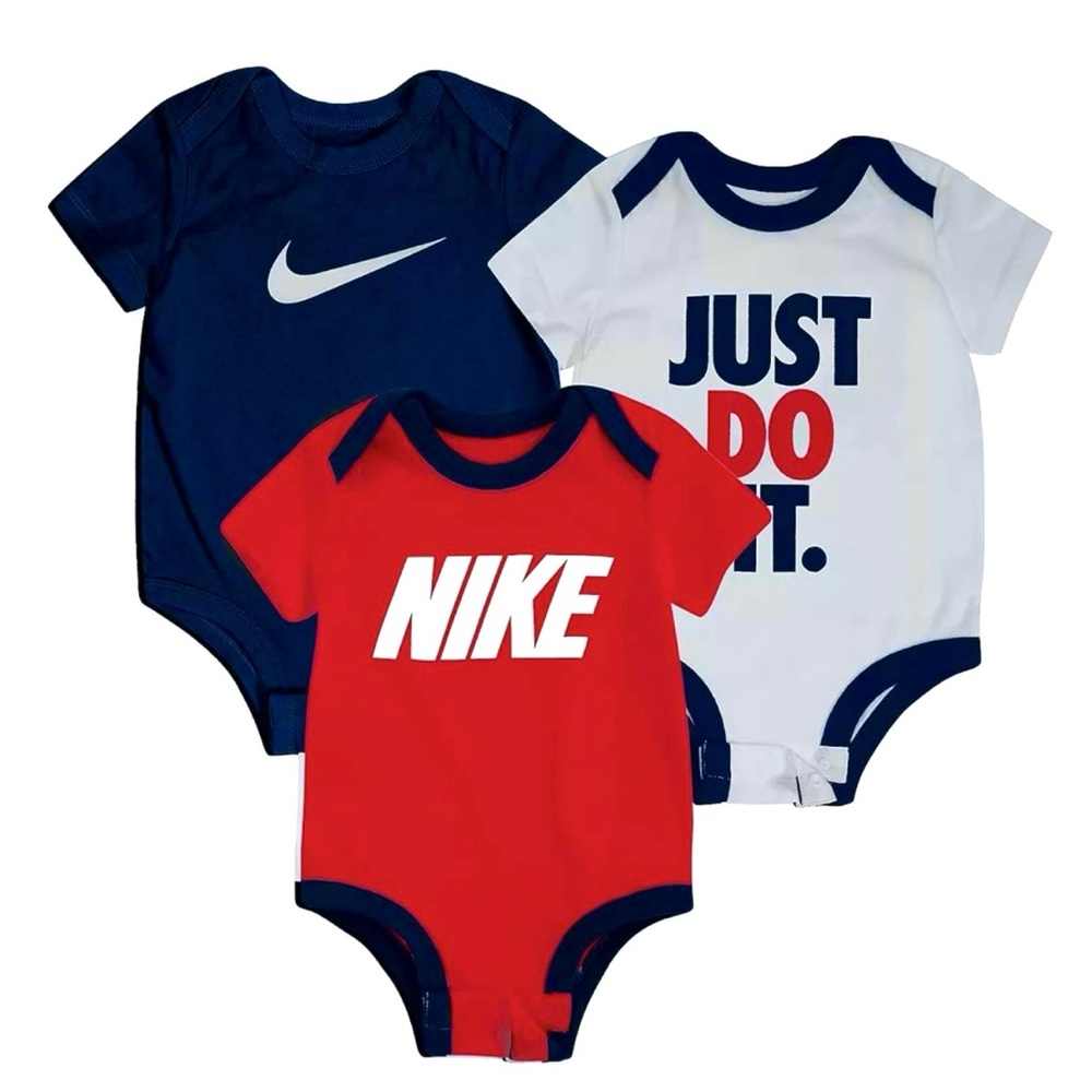 NIKE Boys Bodysuits 3-Pack Just Do It BABY SIZE 6M University Red White Navy NWT